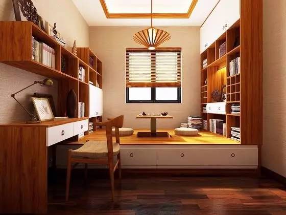 实木生态板材与榻榻米结合的书房